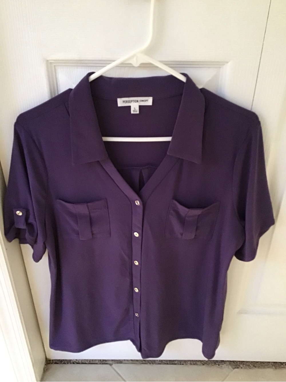 PerSeption Concept Deep Purple Button-Front Short Sleeve Shirt